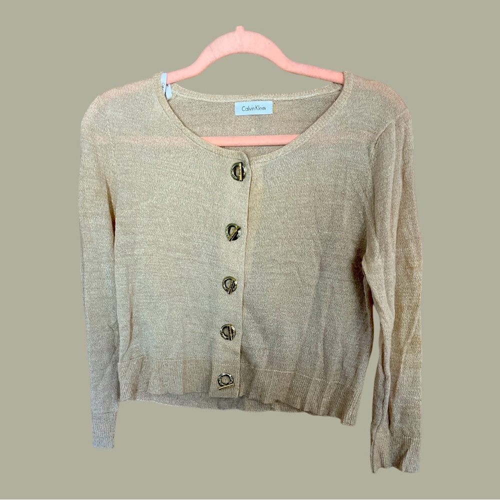 Calvin Klein Gold sparkle cardigan size Large